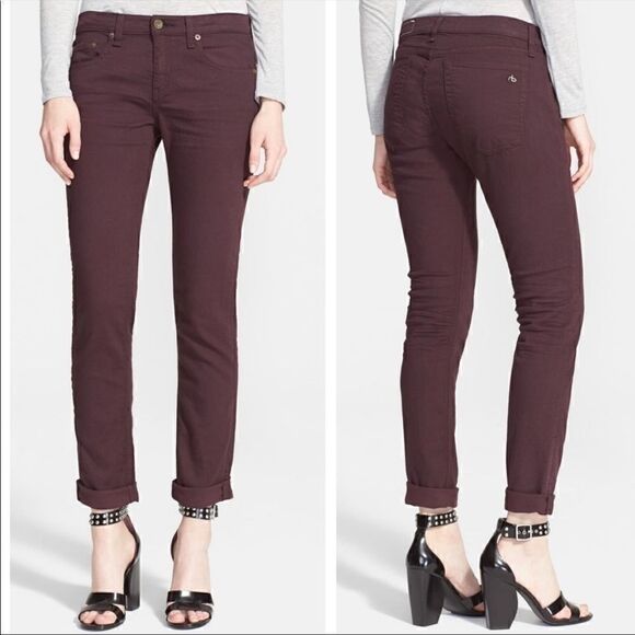 RAG & BONE DRE LOW RISE SLIM BOYFRIEND BURGUNDY 27 - Picture 2 of 7